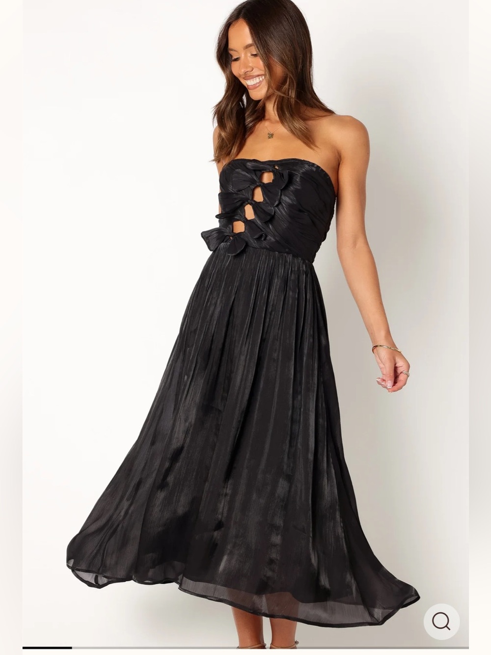 NWOT PETAL & PUP Mila Strapless Midi Dress In Black Size L
